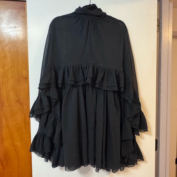 Commense Dresses & Skirts - Semi-Sheer Chiffon Ruffle Dress with Outer Cape